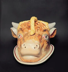 Staffordshire cheese dish in shape of a cow